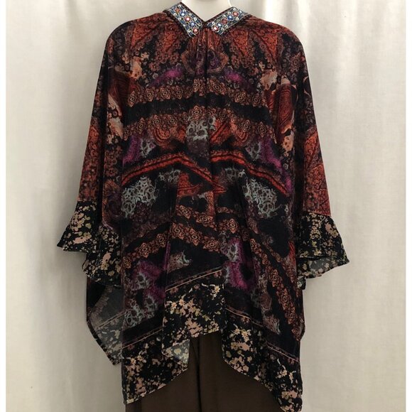 Soft Surroundings Boho Ruana Jacket Beaded Embroidered Velvet - Picture 7 of 15